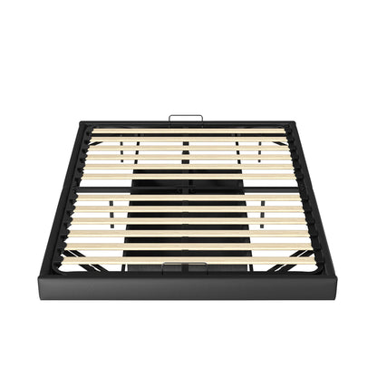 Polsterbett, 140 x 200 cm, mit Stauraum und Lattenrost, schwimmender Bettrahmen mit LED-Licht, Doppelbetten, hydraulische, PU