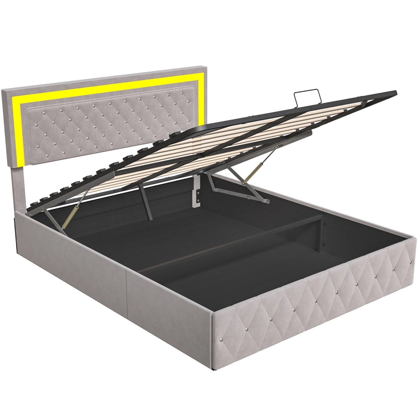 Rosahqnda Doppelbettgestell 140–160–180 x 200 cm, verstellbares LED-Kopfteil, hydraulisches Bett mit Stauraum, gepolstertes Jugendbett, Samt