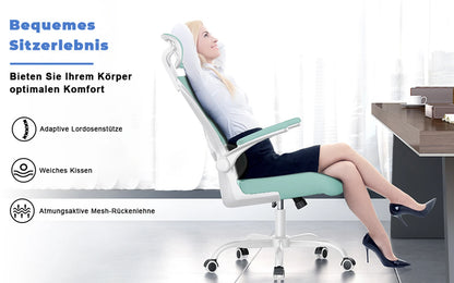 Ergonomic Office Chair, Desk Chair with Folding Armrests, Height-Adjustable, Breathable Backrest, Swivel Chair 360°