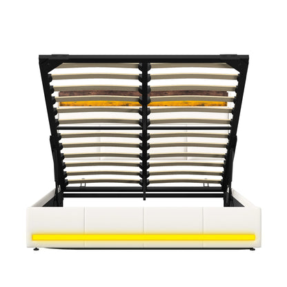 Rosahqnda gepolstertes Doppelbettsystem 140 x 200 cm, modernes Polsterbett, Kopfteil mit LED und USB-Ladestation, PU-Leder