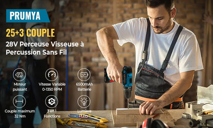21-V-Akku-Bohrschrauber-Set, 2 Geschwindigkeiten, 1350 U/min, 24-teiliges Set, 2 Akku-Elektroschrauber mit 32 Drehmomenteinstellungen für Heimwerker