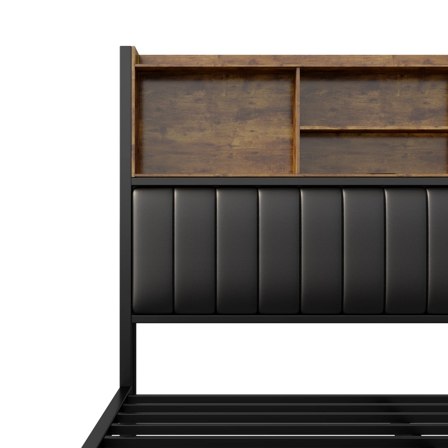 Rosahqnda Doppelbett aus Eisen, Rahmen mit LED, USB und Schubladen, gepolstertes Bett, 140–160–180 x 200 cm, Stauraum, Kopfteil, Jugendbett, PU, Schwarz