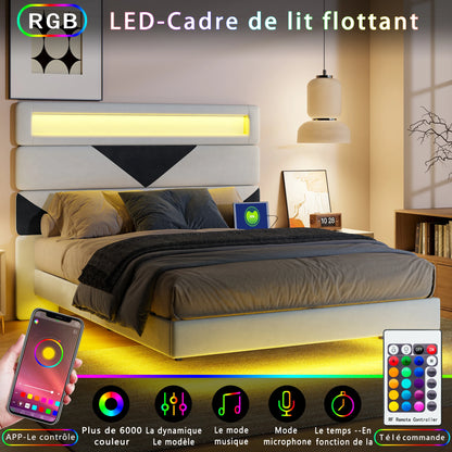 Rosahqnda Schwebebett 140*190cm Doppelbett Rahmen 160*200cm mit LED&USB Polsterbett Erwachsenenwohnung Jugendbett Samt