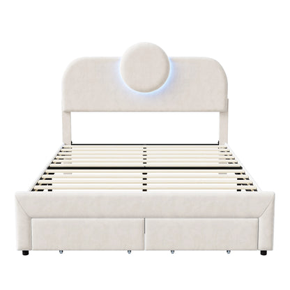 WoodenAura Gepolstertes Doppelbett, 140 x 200 cm mit LED, gepolstertes Bettgestell mit verstellbarem Kopfteil und Lattenrost