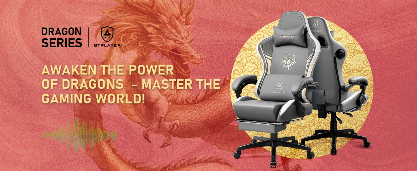 GTPLAYER Gaming Stuhl Gamer Stuhl mit Bluetooth-Lautsprechern und Fußstütze, Dragon Series Bürostuhl, Ergonomischer Gaming-Stuhl