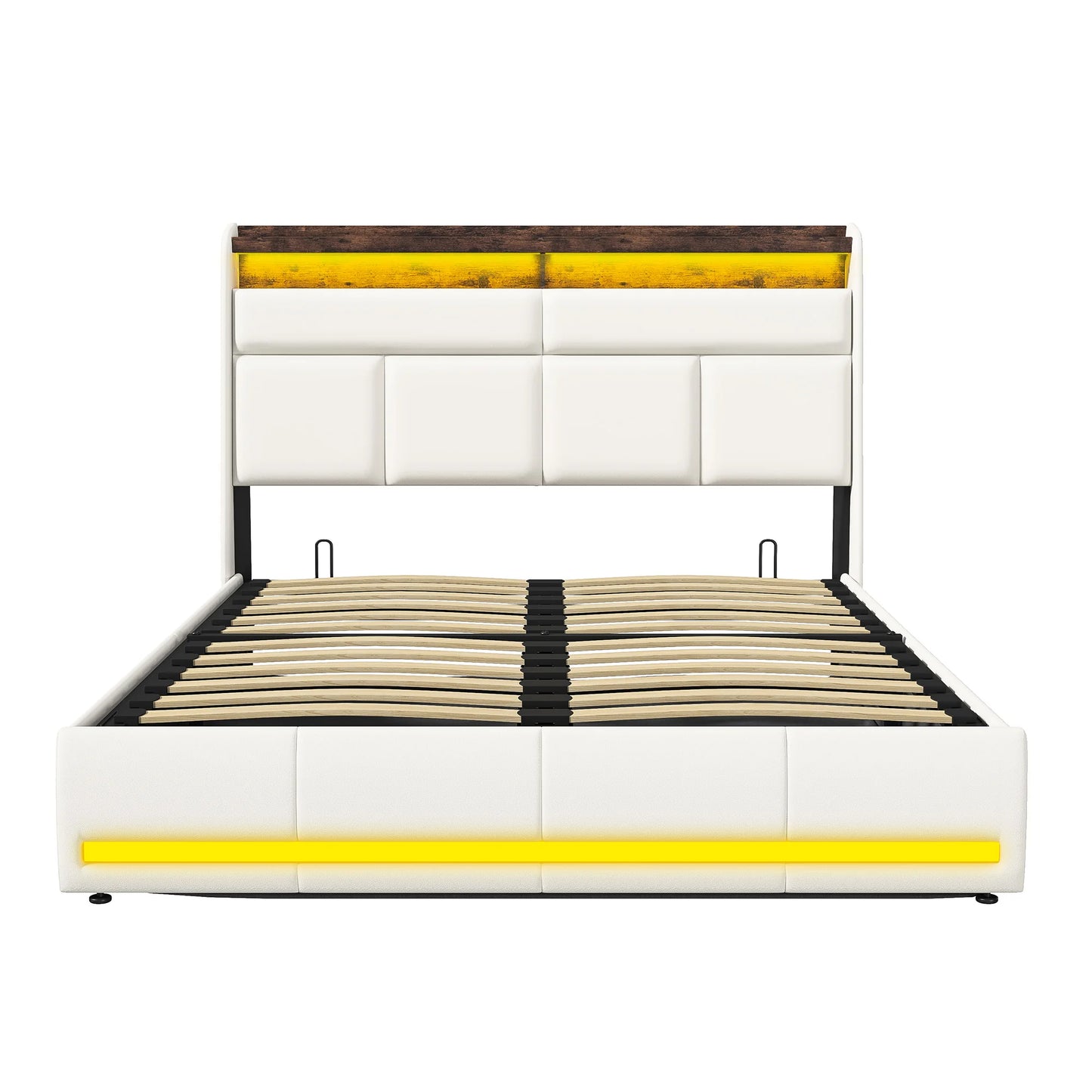 Rosahqnda gepolstertes Doppelbettsystem 140 x 200 cm, modernes Polsterbett, Kopfteil mit LED und USB-Ladestation, PU-Leder