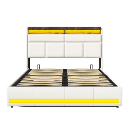 Rosahqnda gepolstertes Doppelbettsystem 140 x 200 cm, modernes Polsterbett, Kopfteil mit LED und USB-Ladestation, PU-Leder