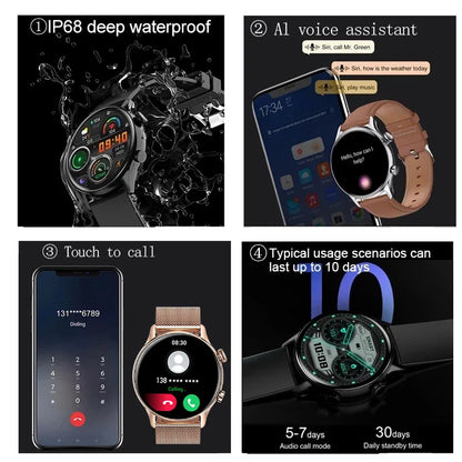 2025 New Smartwatch Women AMOLED HD Screen Always On Display Bluetooth Call IP68 Waterproof GPS Smart Men Watch For Android ios.