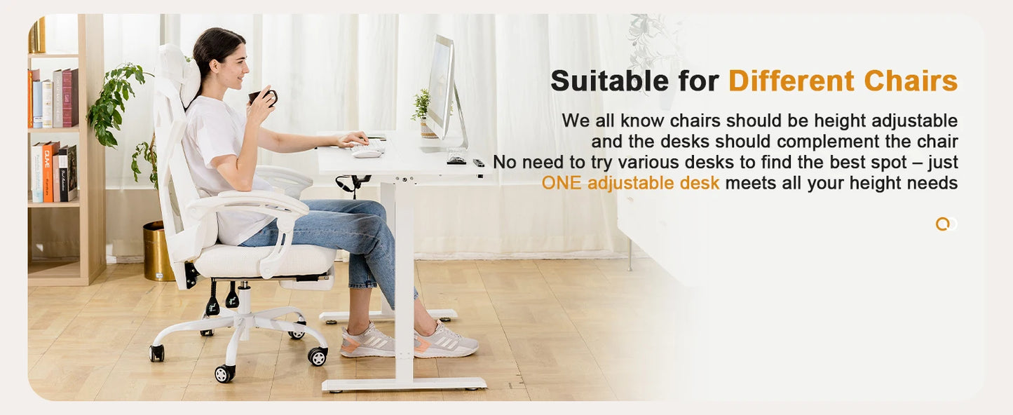 COMHOMA Höhenverstellbarer Schreibtisch mit USB-Buchse und Haken, Elektrisch Verstellbarer Computertisch, Steh-Sitztisch