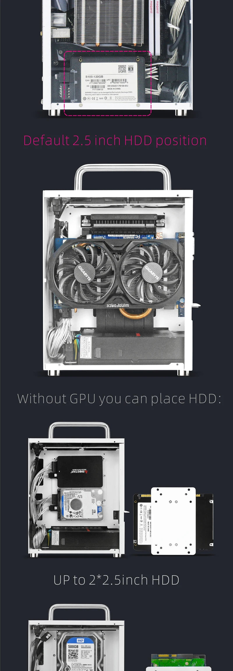 METALFISH S3 MINI-ITX Case All Aluminum Computer Mini Small Chassis Support Flex PSU/195mm GPU.