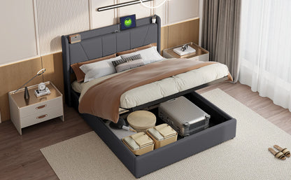 RosahqndaPolsterndes Doppelbett mit Stauraum unter dem Bett, LED-Kopfteil mit USB/Typ C, Bettgestell mit Stauraum und Lattenrost