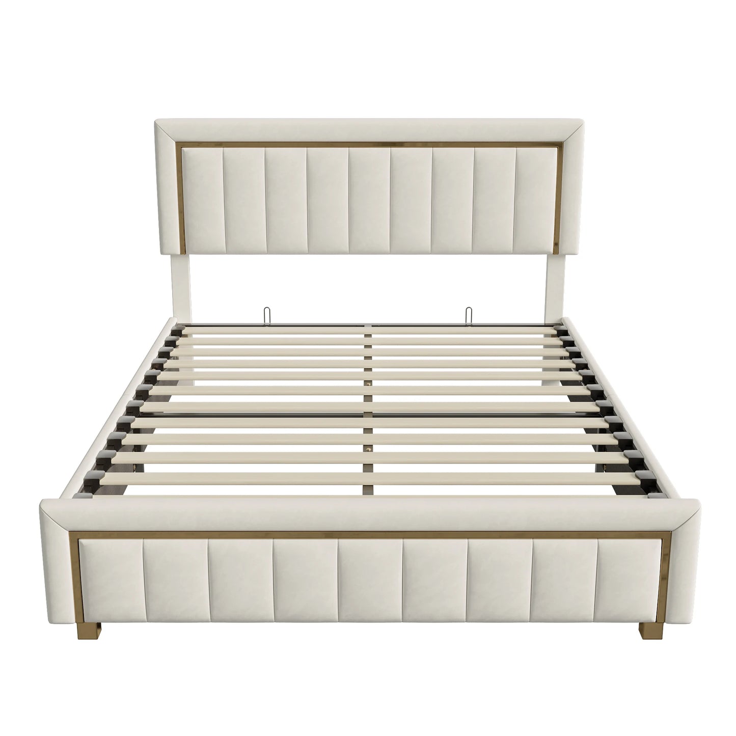 Rosahqnda Doppeltes gepolstertes hydraulisches Bett, 140-160 * 200 cm, großer Stauraum, Gästebett, Samt, schwarz, beige