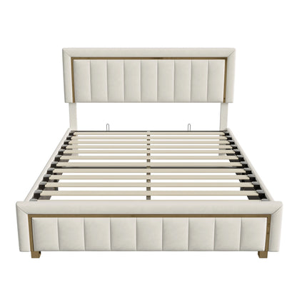 Rosahqnda Doppeltes gepolstertes hydraulisches Bett, 140-160 * 200 cm, großer Stauraum, Gästebett, Samt, schwarz, beige