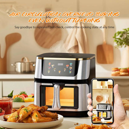 1400W 8L Air Fryer Stainless Steel Visible wide Capacity Electric Oven Touch glass Multifunctional Electric Fryer.