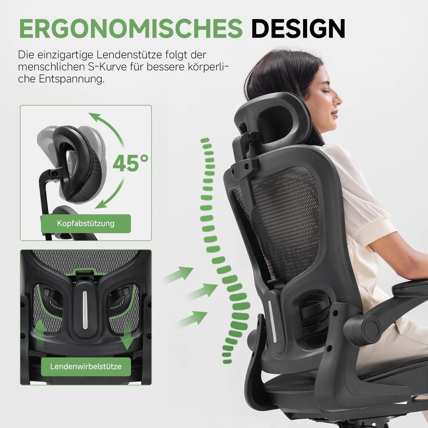 GTPLAYER Bürostuhl Ergonomisch, Schreibtischstuhl mit Verstellbarer Kopfstütze,Gaming Stuhl Wippfunktion, Chefsessel aus Mesh