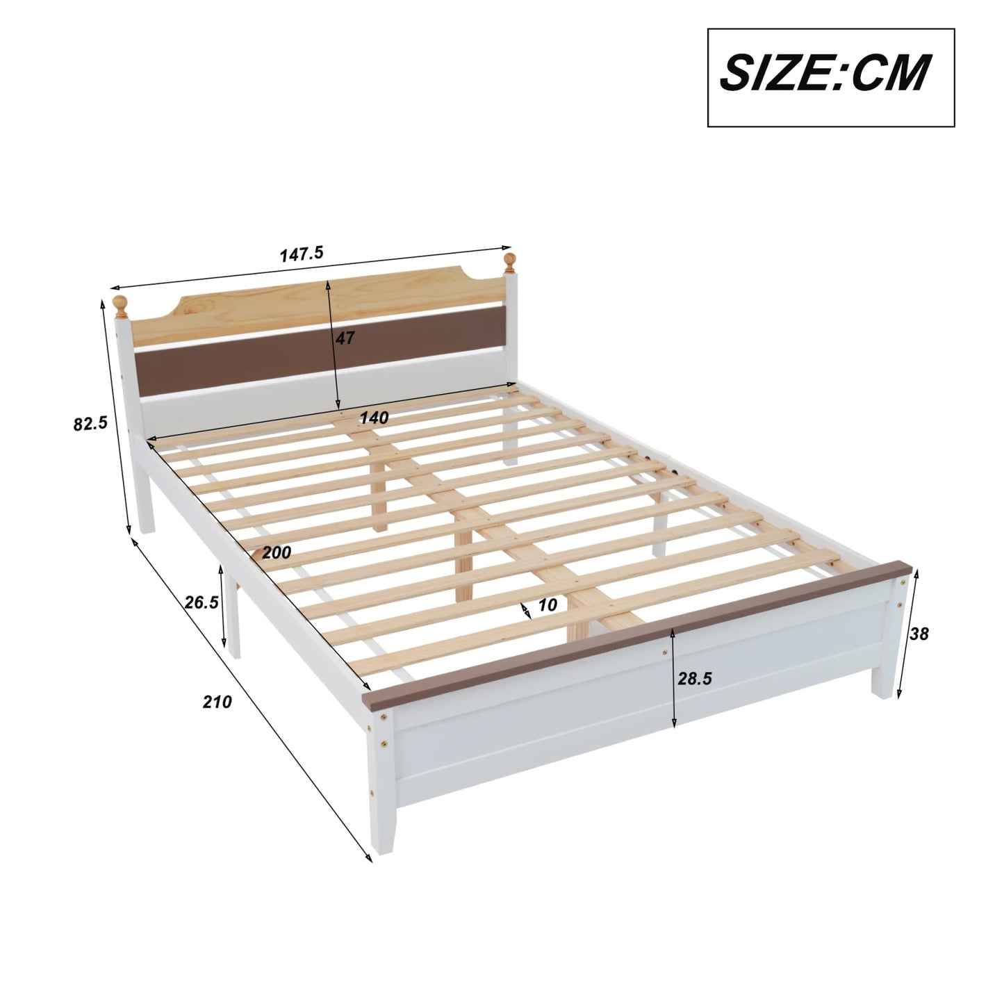 Rosahqnda Bett aus massivem Kiefernholz, Einzelbett 90 x 200 cm, Doppelbettrahmen 140 x 200 cm, Gästebett, Wohnungsbett, Jugendbett, Hauptschlafzimmer, Holz