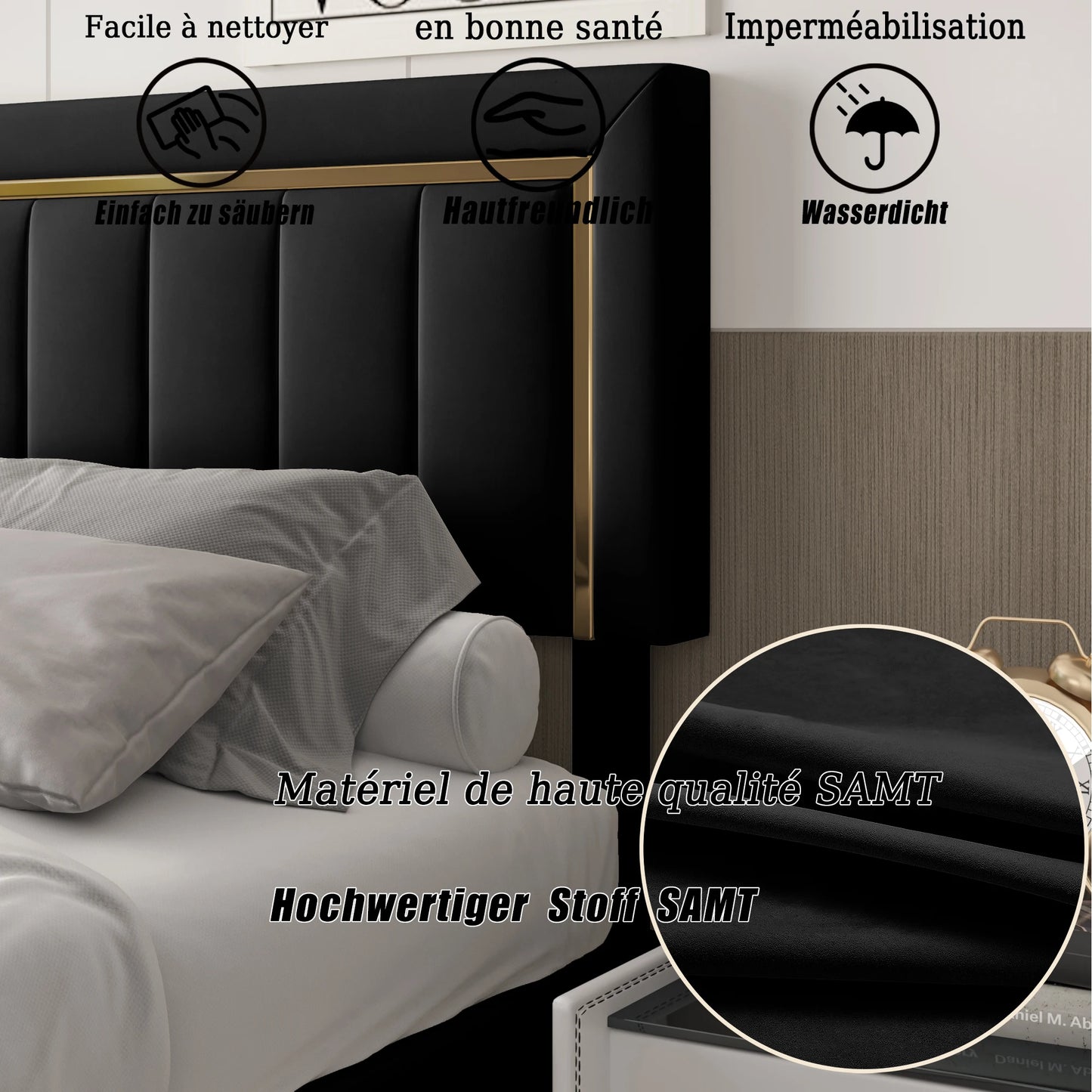 Rosahqnda Upholstered Bed 160x200cm,Hydraulic Storage Function,Light Luxury Style Double Bed,Suitable for Bedroom,Adults,Black