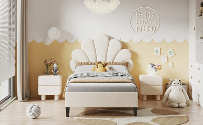 Rosahqnda Kinderbett 90x200cm, Einzelbett, Kinderbett mit Blütenblatt, Geeignet für Mädchenzimmer, Beige, Weinrot, Samt