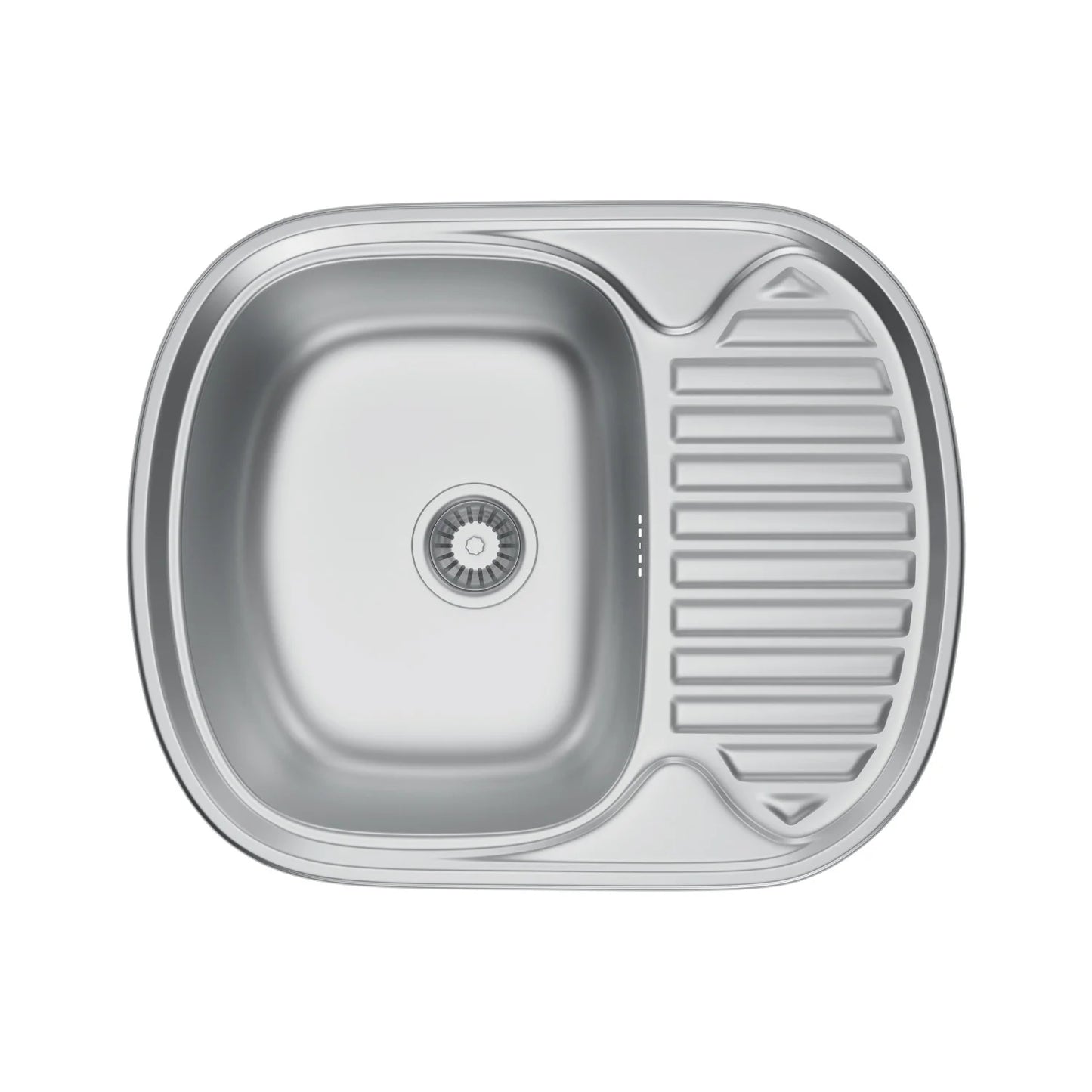 60 x 49 cm Ovales Spülbecken aus Edelstahl mit Abtropffläche – Einbauspüle, reversibel, modernes Design mit einem Becken