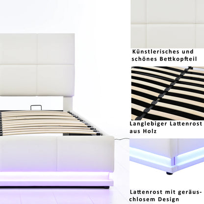 ROSAHQNDA Gepolstertes Bett mit Stauraum, 140 x 200 cm Bettgestell mit Kopfteil aus PU-Paneel, modernes Doppelbett, ohne Matratze
