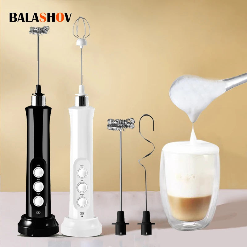 3 In 1 Portable Electric Milk Frother Foam Maker Handheld Rechargeable Foamer High Speeds Drink Mixer Coffee Frothing Wand.