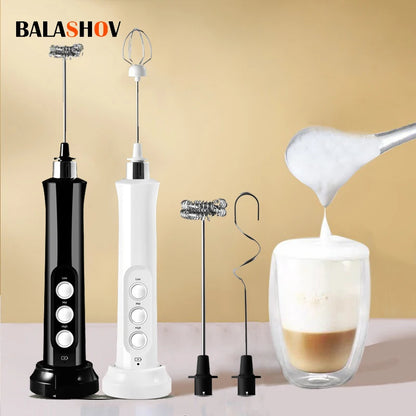 3 In 1 Portable Electric Milk Frother Foam Maker Handheld Rechargeable Foamer High Speeds Drink Mixer Coffee Frothing Wand.