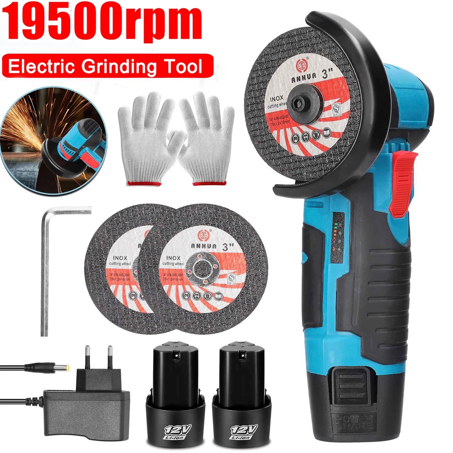 12 V Mini-Winkelschleifer Mini-Haushalt wiederaufladbar 19500 U/min Schneidemaschine Poliermaschine Elektroschleifer Poliermaschine