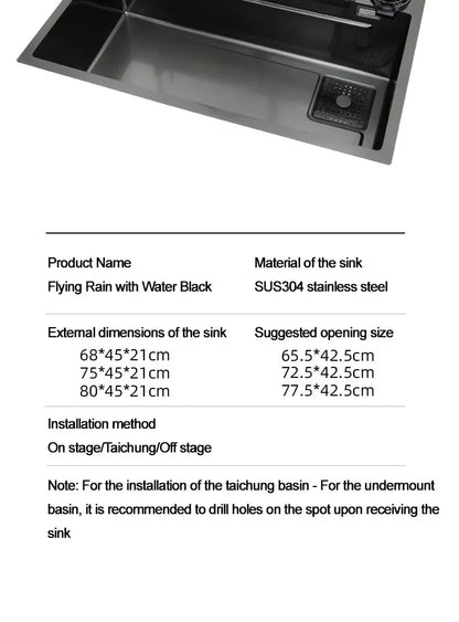 under the household sink    Black Stainless Steel Nano Undermount/Drop in Waterfall Single Bowl Kitchen Sink With Pull-Out Fauce