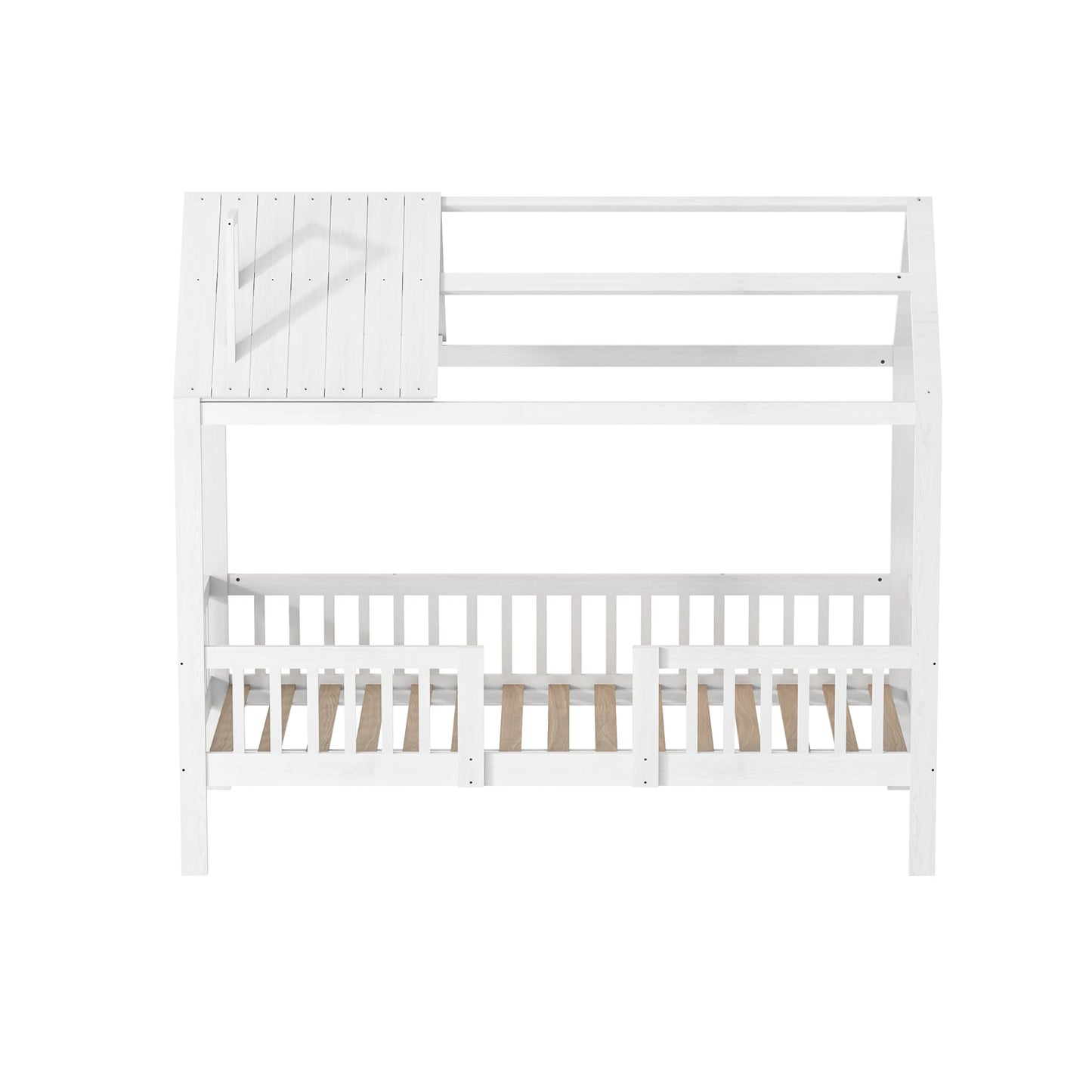 Roshanda Kinderbett, 90 x 200 cm, Hausbett, Einzelbett, mit Tafel/Bücherregal/Schublade, Kiefer, Weiß