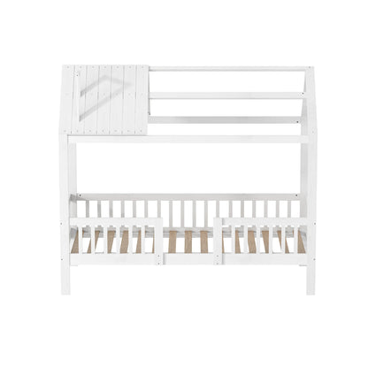 Roshanda Kinderbett, 90 x 200 cm, Hausbett, Einzelbett, mit Tafel/Bücherregal/Schublade, Kiefer, Weiß