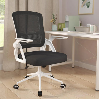 Office Chair Ergonomic Mesh Flip-Up Arms Office Chairs with Mid Back Cushion Lumbar Support Gaming Chair for Home