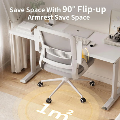 Office Chair Ergonomic Mesh Flip-Up Arms Gaming Chair with Mid Back Cushion Lumbar Support for Home Bedroom Working