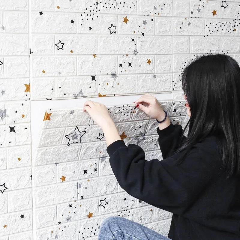 70cmx1m 3D Wall Sticker Faux Brick Bedroom Home Decor Waterproof Self Adhesive Wallpaper Living Room TV Background Decoration