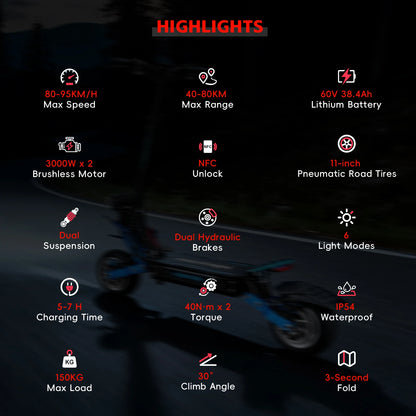 HALO KNIGHT T108Pro 6000W Adult Electric Scooter Dual Motor 95KM/H Fast E-scooter Foldable E Scooter 60V 38.4Ah Top Motorcycle.