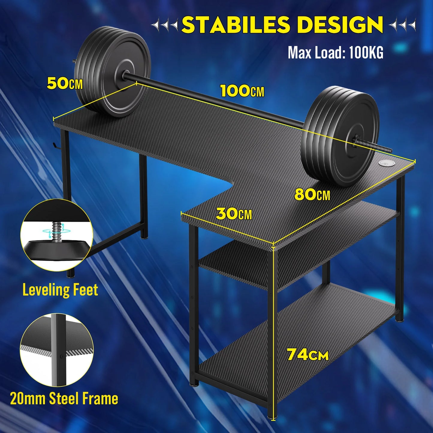 COMHOMA Schreibtisch Gaming Tisch mit Regal, Eckschreibtisch 100cm Computertisch L Form, PC Tisch für Büro, Heimbüro