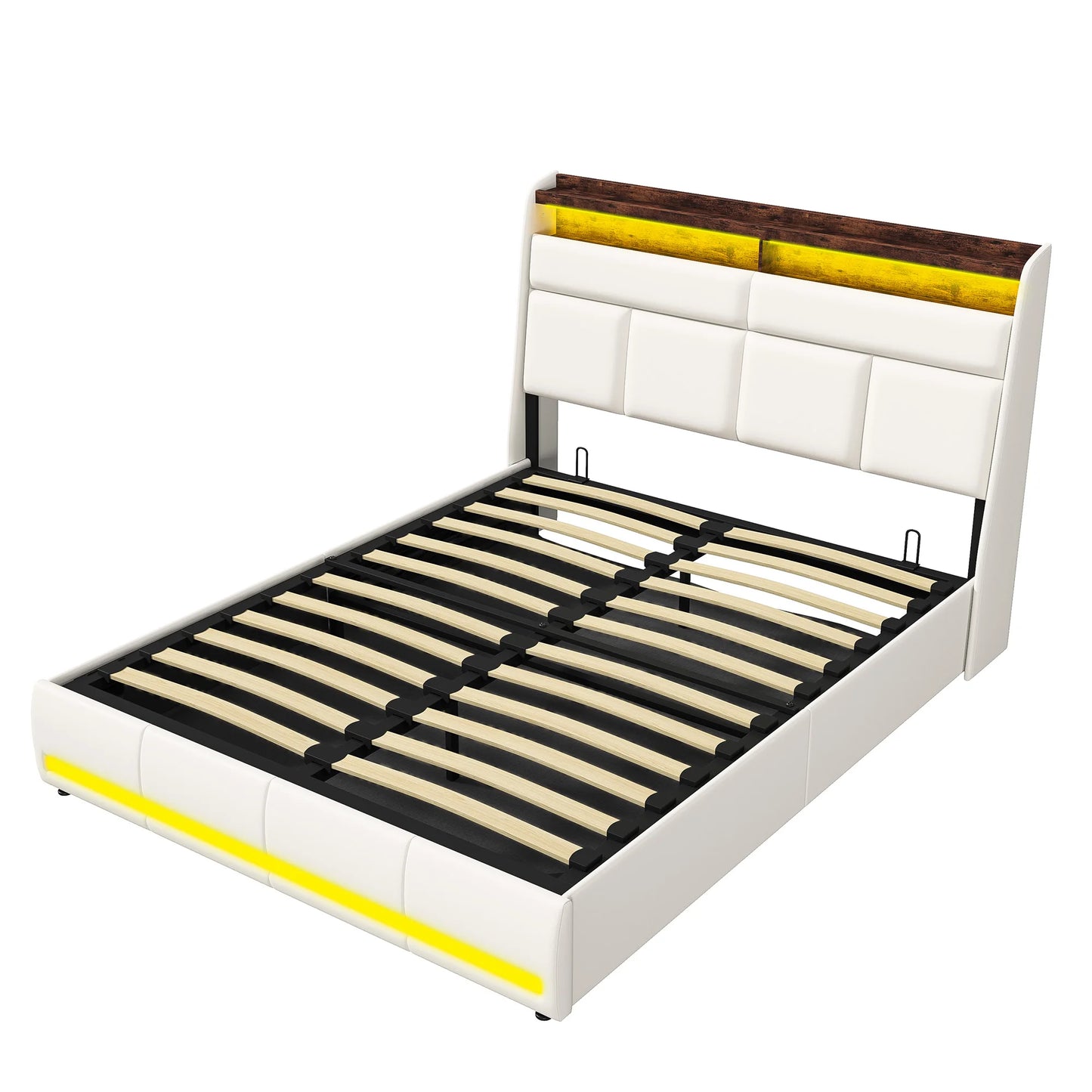 Rosahqnda gepolstertes Doppelbettsystem 140 x 200 cm, modernes Polsterbett, Kopfteil mit LED und USB-Ladestation, PU-Leder