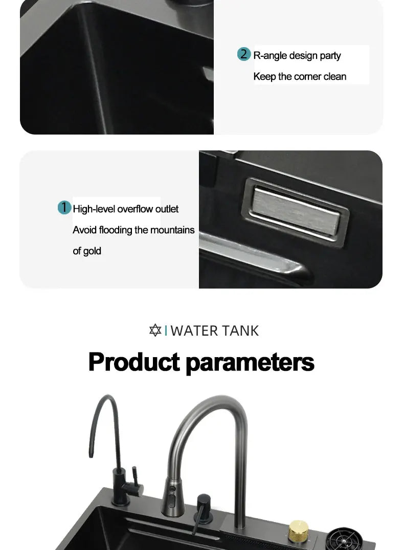 under the household sink    Black Stainless Steel Nano Undermount/Drop in Waterfall Single Bowl Kitchen Sink With Pull-Out Fauce