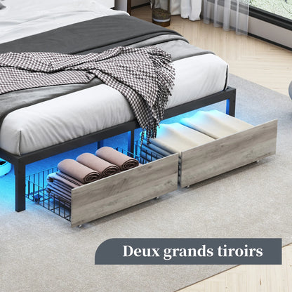 Rosahqnda gepolsterter Doppelbettrahmen 140–160–180 x 200 cm mit 2 Schubladen, Aufbewahrungs-Jugendbett, Gästebett, Apartmentbett, Eisenbett, PU