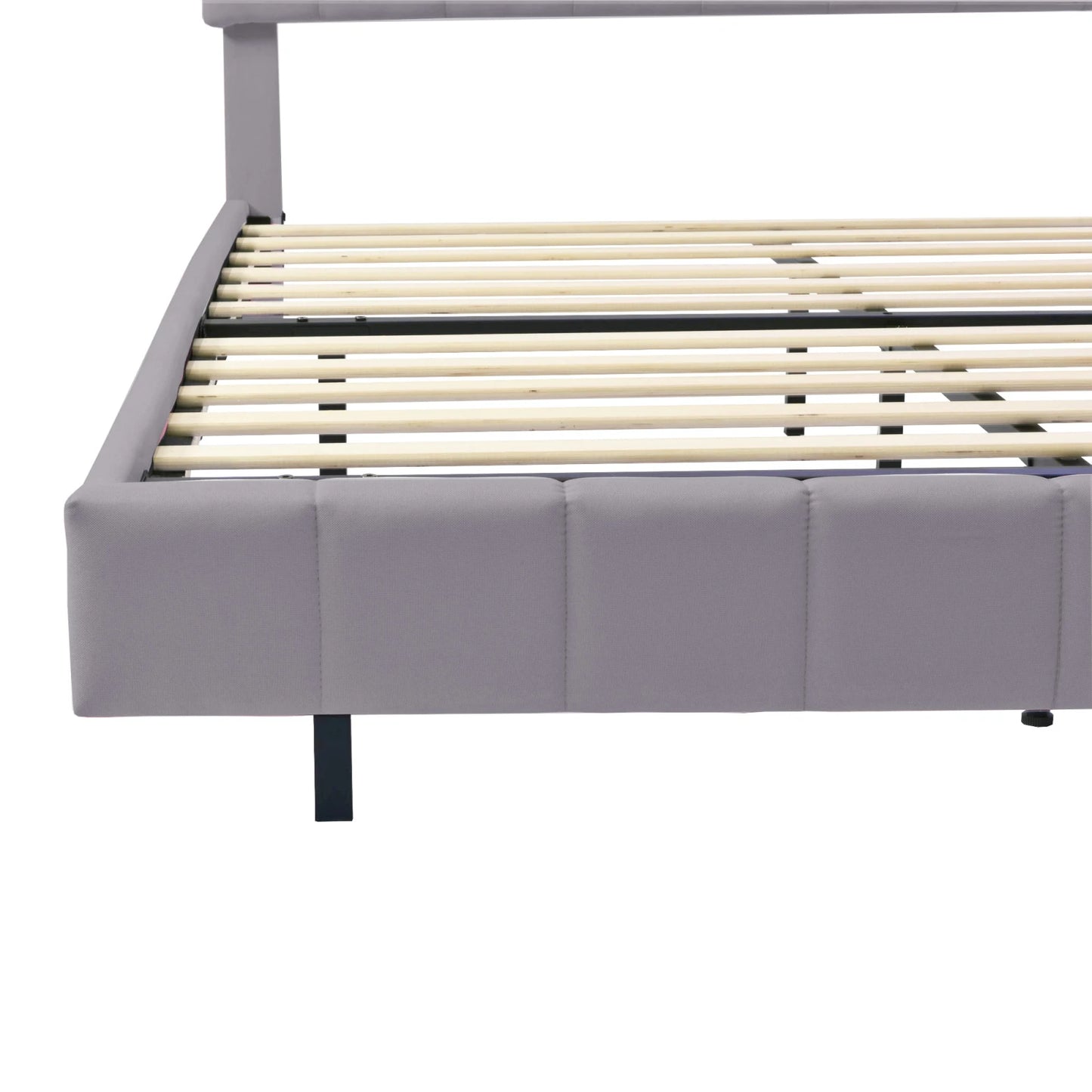 Rosahqnda Polsterbett 140/160x200cm, Doppelbett mit LED, 2 USB, schwebender Bettrahmen, Holzlattenrost, graues Leinen