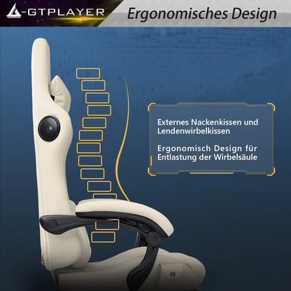 GTPLAYER Gaming Stuhl, Ergonomischer Gaming Sessel Schreibtischstuhl PC mit Fußstütze Lautsprecher Musik Bürostuhl bis 150kg