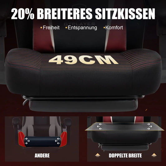GTPLAYER Gaming Stuhl mit Fußstütze, ergonomischer Bürostuhl mit Netzrückenlehne, Schreibtischstuhl Gaming Sessel aus Stoff