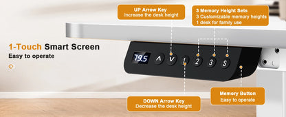 COMHOMA Höhenverstellbarer Schreibtisch mit USB-Buchse und Haken, Elektrisch Verstellbarer Computertisch, Steh-Sitztisch