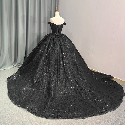 Jancember 6679 Black Off Shoulder Teenage Sequins Birthday Party Formal Quinceanera Dresses