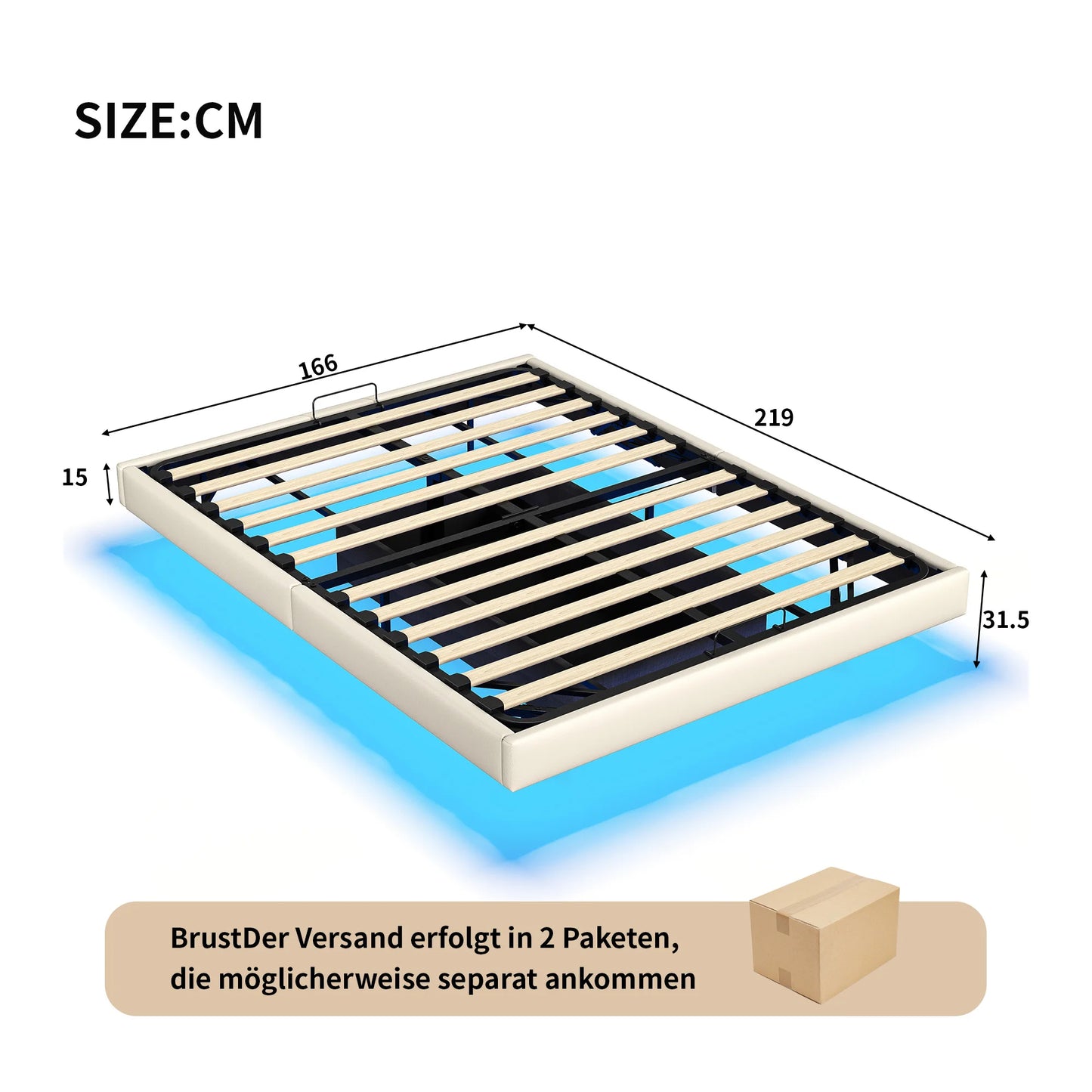 Rosahqnda Polsterbett, 160 x 200 cm, Doppelbett mit Stauraum, Bettrahmen mit Holzlattenrost, ohne Kopfteil,(ohne Matratze)