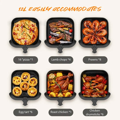 1400W 8L Air Fryer Stainless Steel Visible wide Capacity Electric Oven Touch glass Multifunctional Electric Fryer.