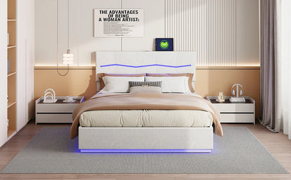 Rosahqnda Doppelbettgestell 140-160-180*200cm Polsterbett mit LED & USB & viel Stauraum, Jugendgästebett, PU, Beige/Schwarz