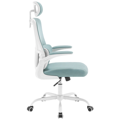 WOLTU Drehbarer Bürostuhl, ergonomischer Netz-Schreibtisch, Computerstuhl, höhenverstellbar, Schaukelfunktion, umkehrbare Armlehnen, Kopfstütze