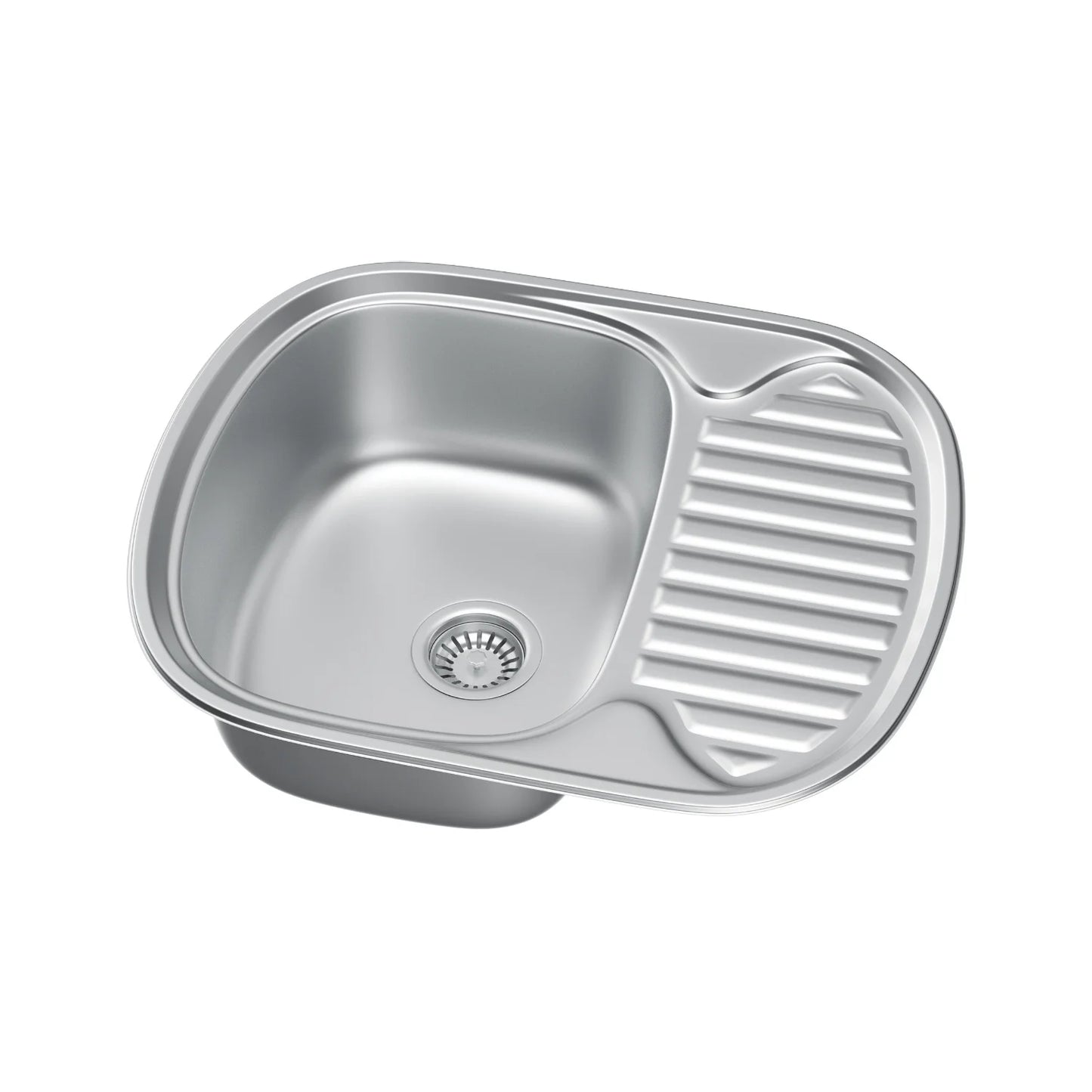 60 x 49 cm Ovales Spülbecken aus Edelstahl mit Abtropffläche – Einbauspüle, reversibel, modernes Design mit einem Becken