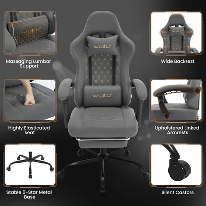 WOLTU Computer-Gamer-Stuhl, ergonomischer drehbarer PC-Gaming-Stuhl mit Taschenfederkissen, Massagefunktion für Büro und Zuhause