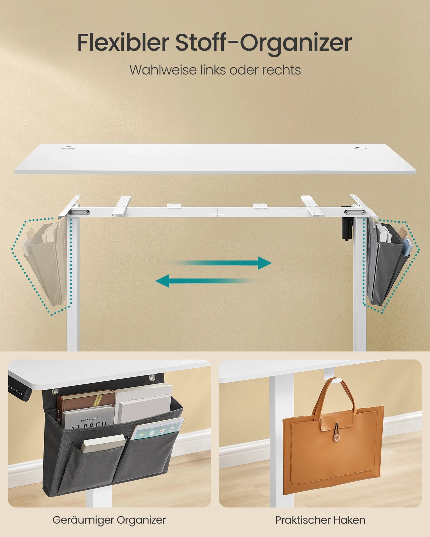 SONGMICS Höhenverstellbarer Schreibtisch elektrisch, 70 x 160 x (72-120) cm, Verstellbarer Tisch, Memory-Funktion für 4 Höhen